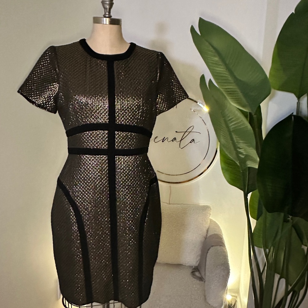 Pim + Larkin Black and Gold Mini Dress